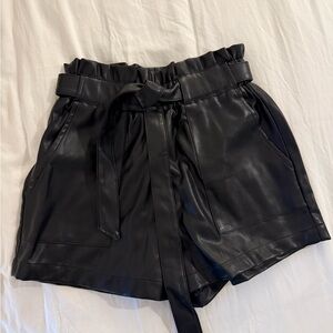 Black Faux Leather Paperbag Shorts
